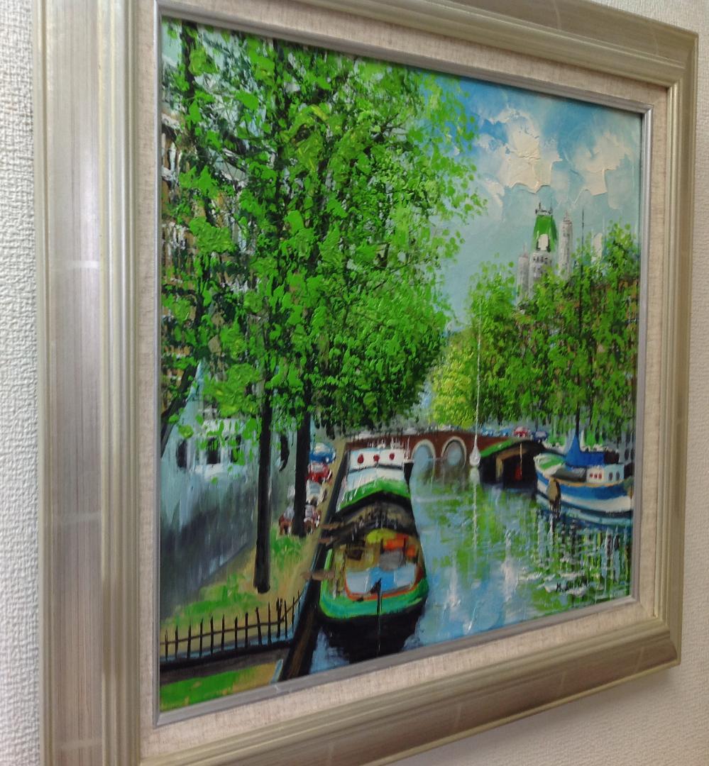 絵画 肉筆油絵 作者不詳 風景画 運河のある風景