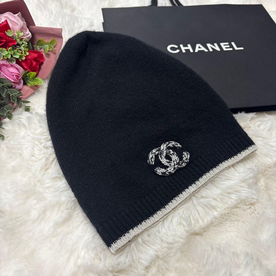 美品 CHANEL シャネル ツイード カシミヤ×シルク ニット帽 ビーニー