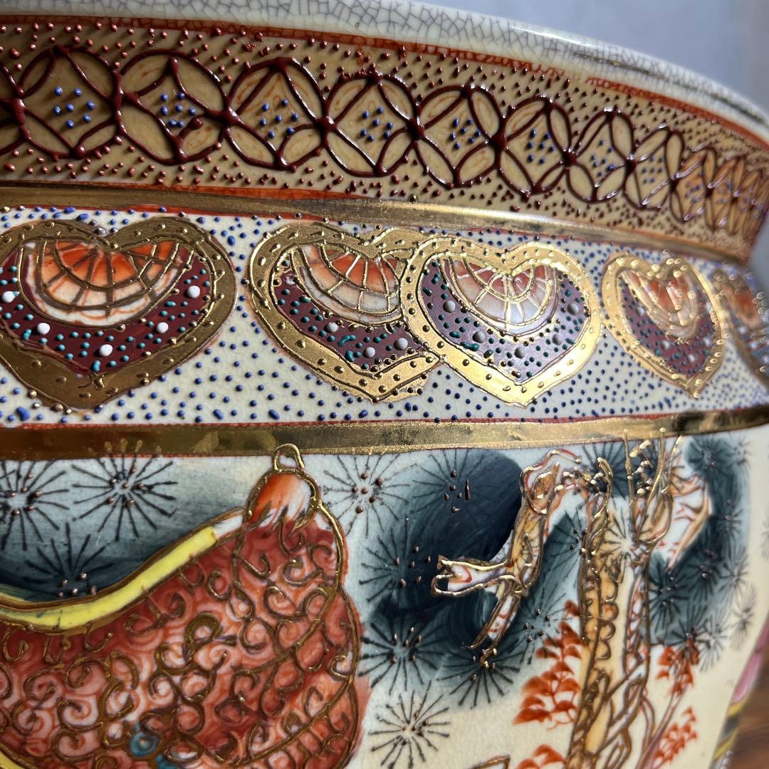 【豪華絢爛】武者絵 金魚鉢 武将・馬・金魚図 大型陶器 水鉢／火鉢／インテリア