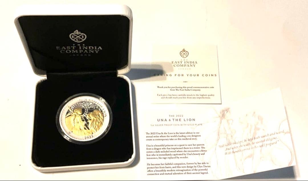 2022年　セントヘレナ　妖精の女王　ウナとライオン　1oz銀貨 金メッキ