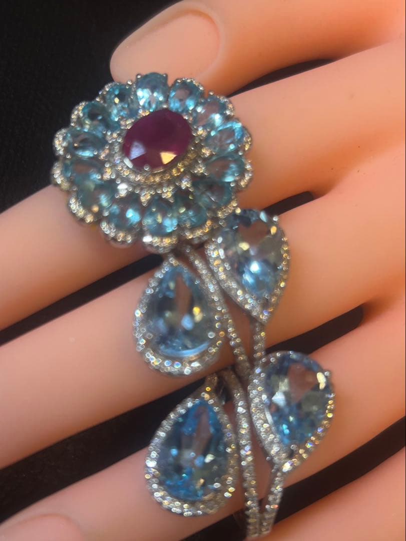 ハートちゃん❣️天然ブルートパーズデザインリング16 18号