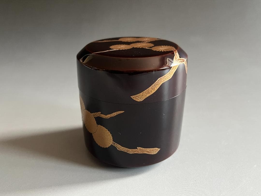 坂下雄峰　唐松蒔絵　雪吹　薄茶器　茶道具