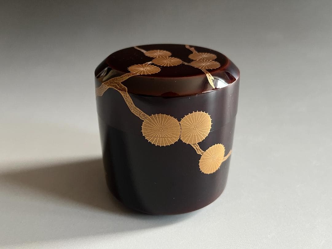 坂下雄峰　唐松蒔絵　雪吹　薄茶器　茶道具