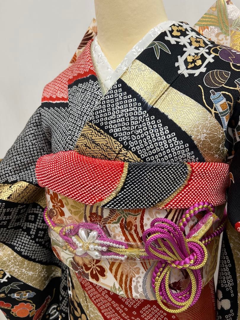 豪華　振り袖　フルセット　別誂長襦袢　成人式　金彩　宝づくし　刺繍　絞り　647