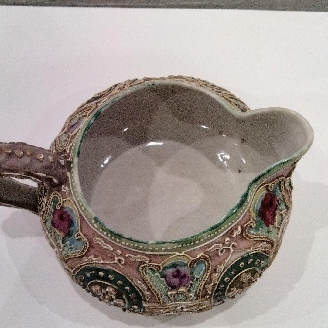 P262-2 オールドニッポン 彩色色絵盛上装飾薔薇文 水差 クリーマー S