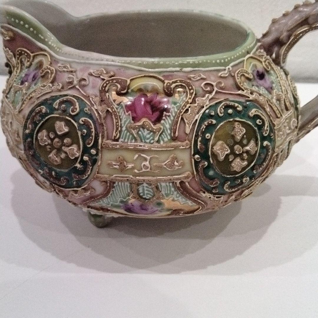 P262-2 オールドニッポン 彩色色絵盛上装飾薔薇文 水差 クリーマー S