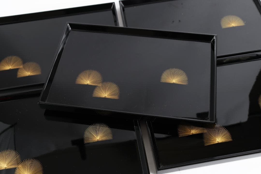 輪島塗 東恒博 寿松沈金 銘々盆 五枚 美品 共箱 茶道具懐石道具会席