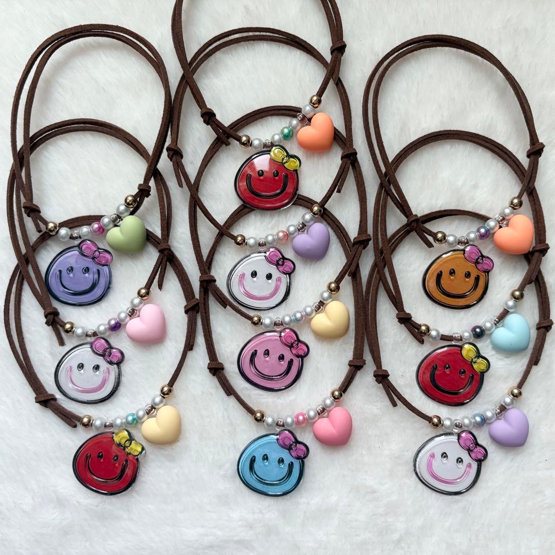 トリミングチョーカー　ビーズ　スマイル　ハート　10本　9