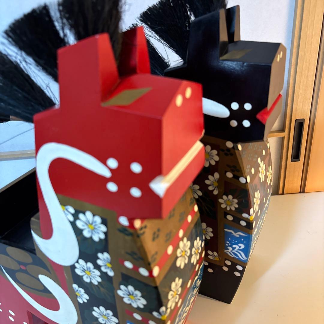 特大 大きい 八幡馬　高さ 33センチ 2個セット 赤 黒 希少 立派 高価