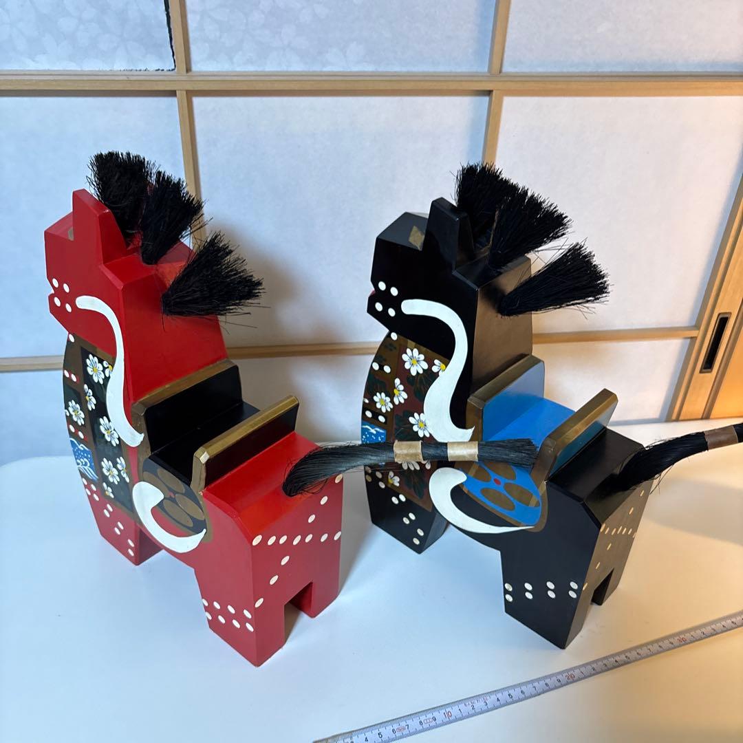 特大 大きい 八幡馬　高さ 33センチ 2個セット 赤 黒 希少 立派 高価