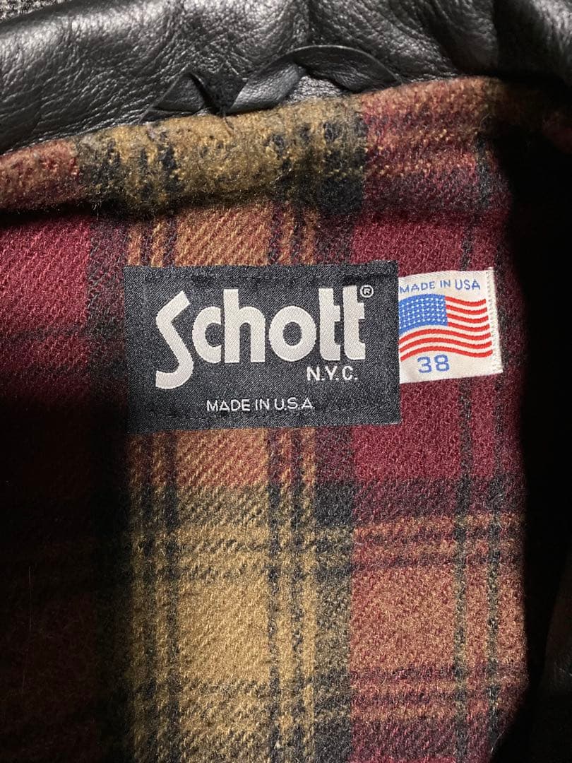 Schott 681 USA製 ウール裏地 シングル ライダースジャケット 38