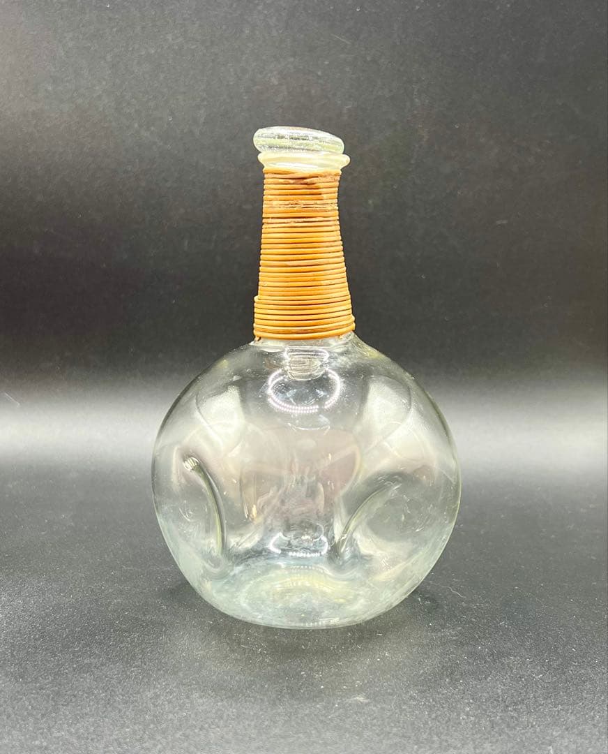 時代　和ガラス　ガラス蓋付き徳利　花瓶　鶴首徳利　アンティーク　古道具