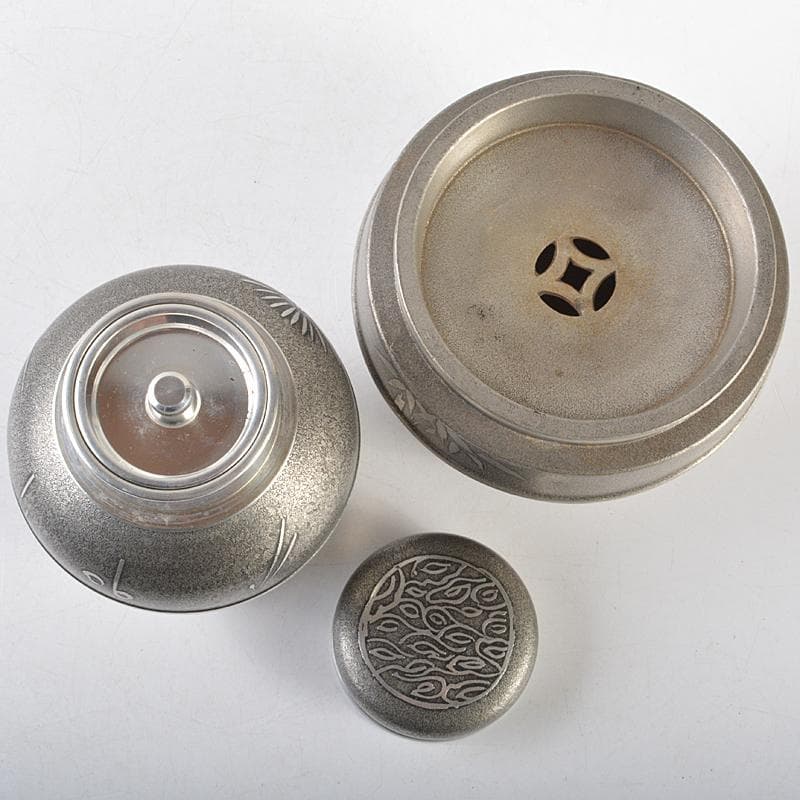 古錫　四君子文　間村自造　茶こぼし　乾茂號造　茶壷　2点まとめて　U　R5852