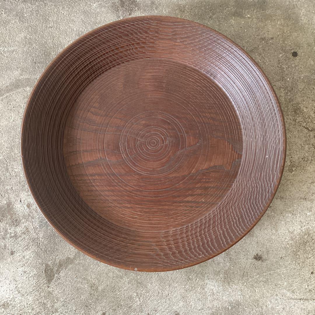 直径38cm 桑の木の器　木のプレート　くり抜き盆　ろくろ引き　当時物　時代物
