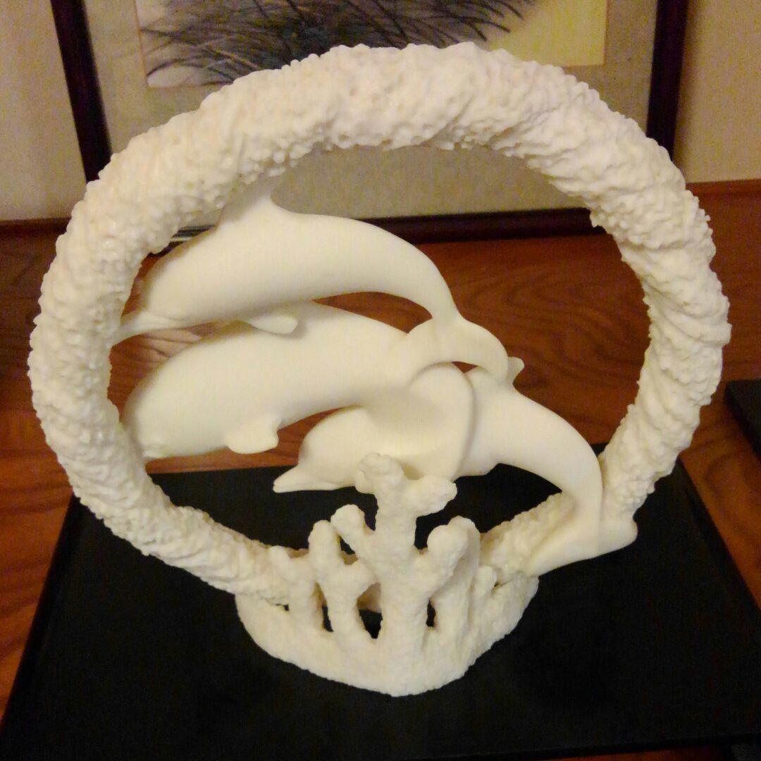 イルカ ドルフィン リング 珊瑚 置物 アンティーク 骨董 オブジェ