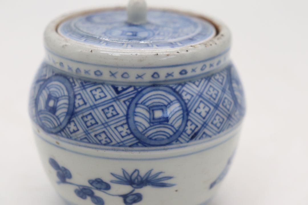 中国　染付　茶入　古壺　アンティーク　送料込み1021