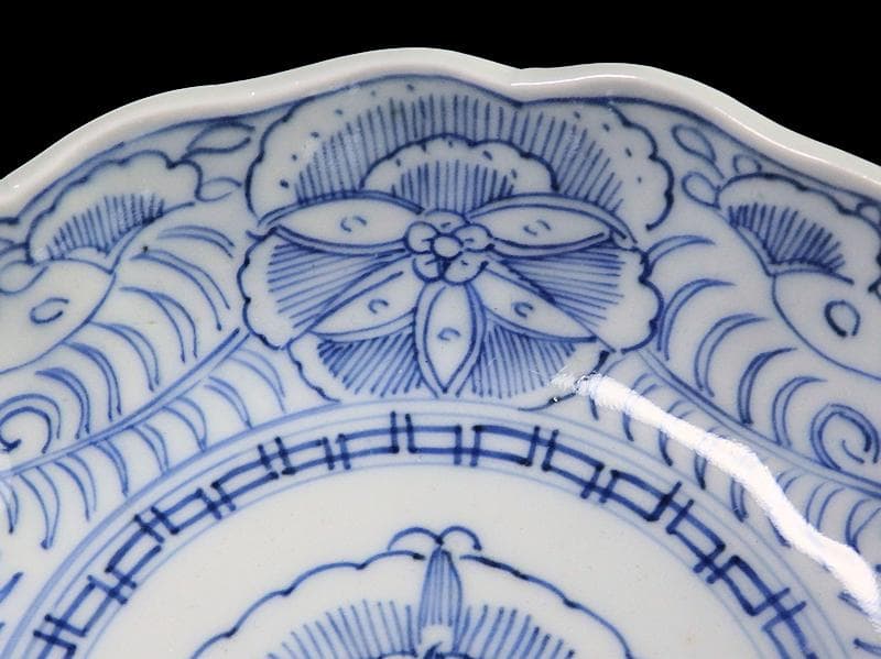 古伊万里　線描き　クルス紋に花の図　膾皿　３客　D505AS-CZp