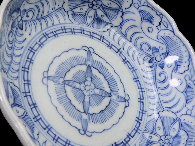 古伊万里　線描き　クルス紋に花の図　膾皿　３客　D505AS-CZp