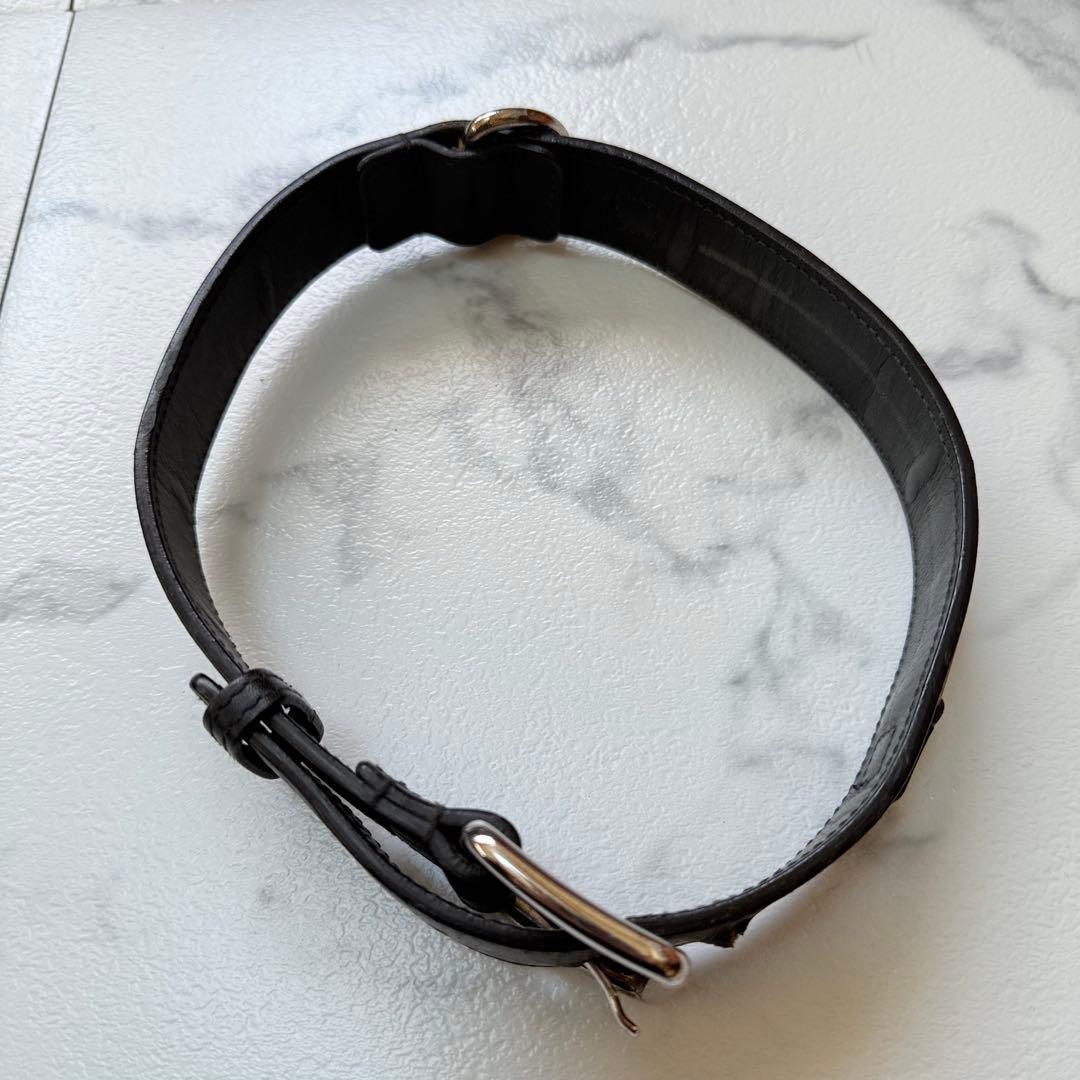 グッチ ロゴ プレート レザー リード 首輪 セット ブラック 中型犬　大型犬