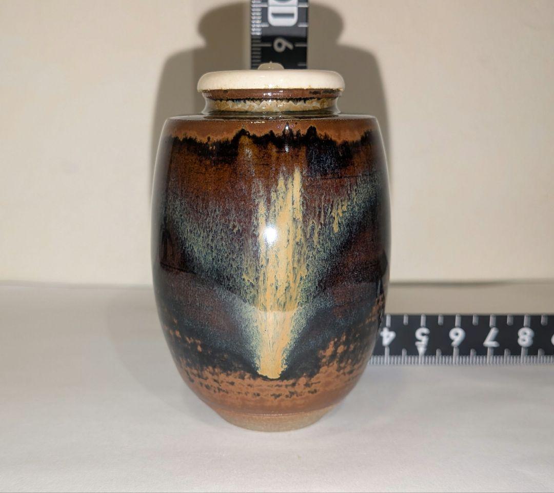 『鬼丸祐輔』高取焼茶入　雪山窯　二代『鬼丸碧山』茶道具　仕覆共箱西陣織龍爪金襴