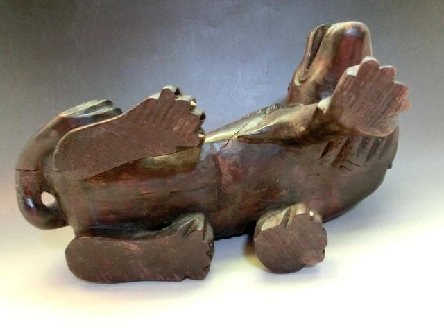 置物■珍獣 虎 唐木 古い時代物の寅 オブジェ 古木彫り 手彫り 時代物 骨董■