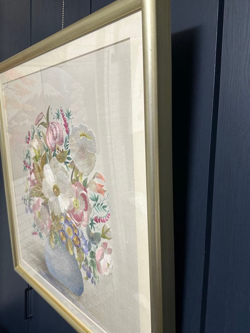 刺繍絵画　手作り　大型サイズ額縁　静物画　美術品　ア-ト インテリア