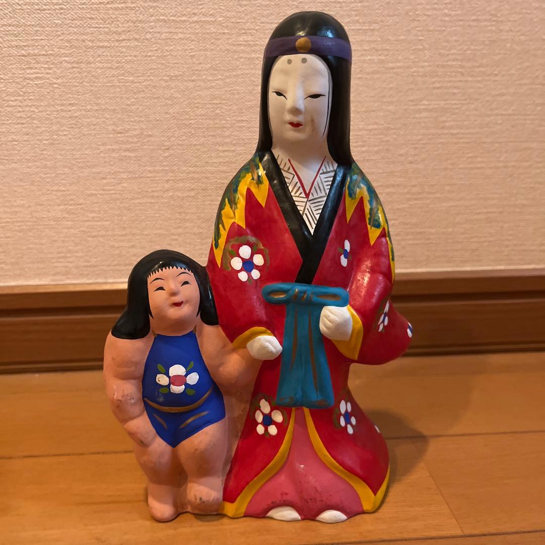 中山土人形の「山姥金時と鉞兎・一対」　伝統工芸品　郷土玩具