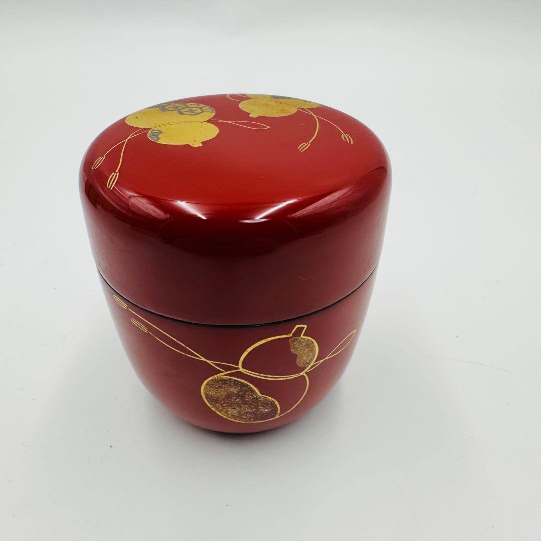 【宮田宗景　朱塗　六瓢蒔絵　中棗　茶道具　共箱】骨董　アンティーク　インテリア