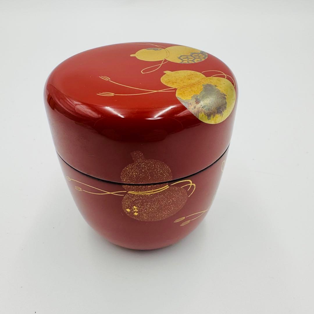 【宮田宗景　朱塗　六瓢蒔絵　中棗　茶道具　共箱】骨董　アンティーク　インテリア