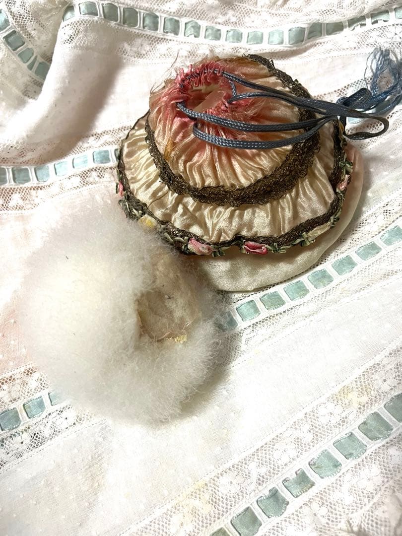 アンティーク　シルク　ミラー付き　パース　小物入れ