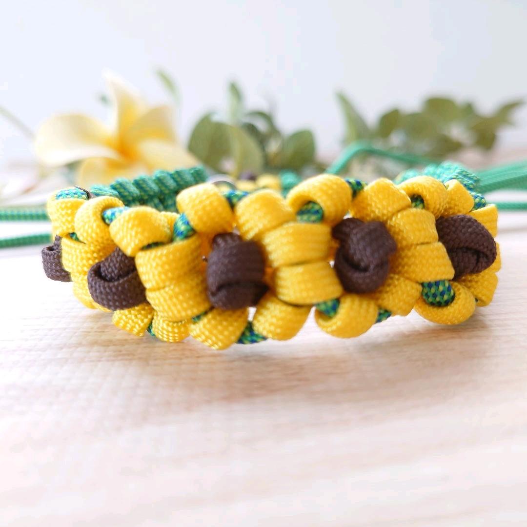 パラコードリード＆首輪　一体型　ハーフチョーク　ひまわり　№058