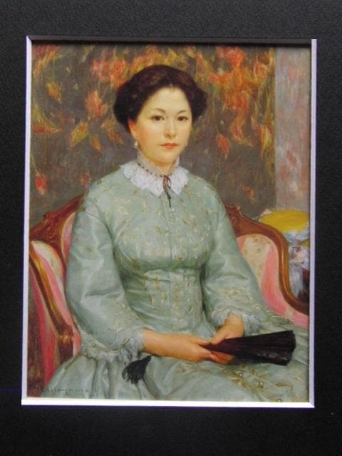 中山忠彦、扇を持つ、希少な画集より、新品高級額・額装付