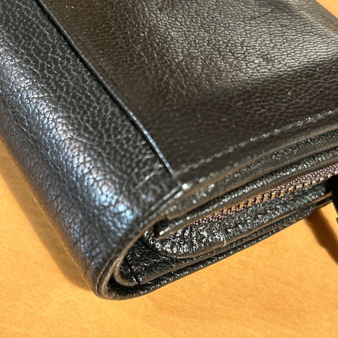 【YY 様】genten ブラックレザー 二つ折り財布 牛革 黒 男女兼用