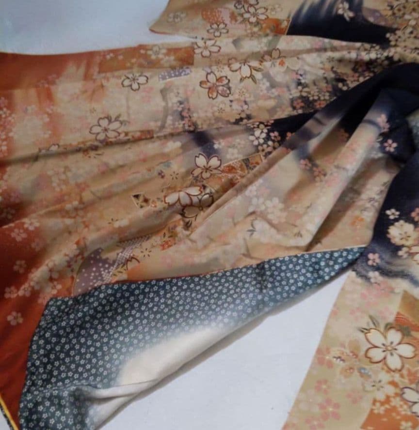 408黒　大正浪漫　夢二　桜　正絹振袖6点フルセット成人式卒業式結婚式