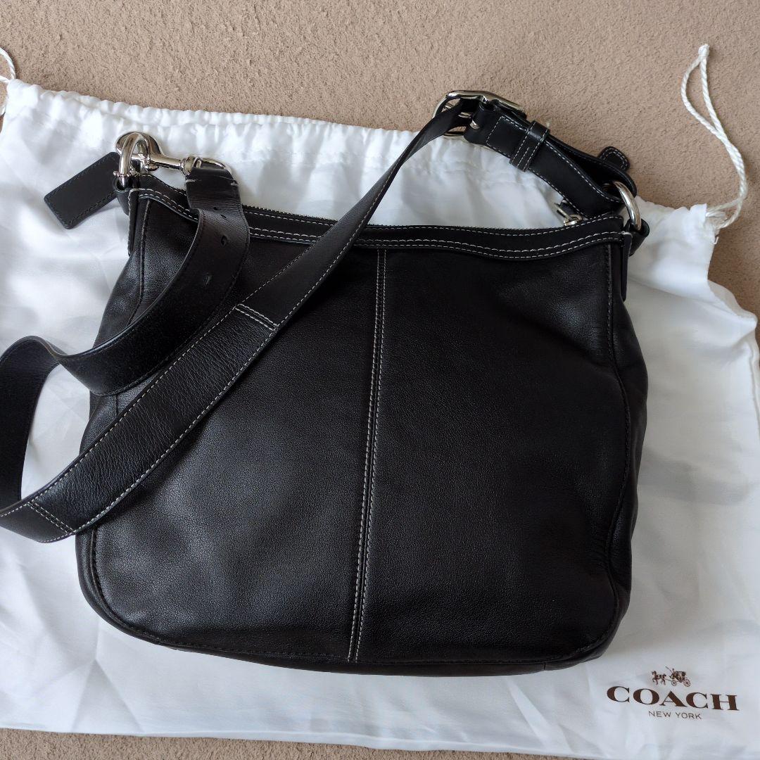 お値下げ、美品、COACH ブラックレザー ショルダーバッグ
