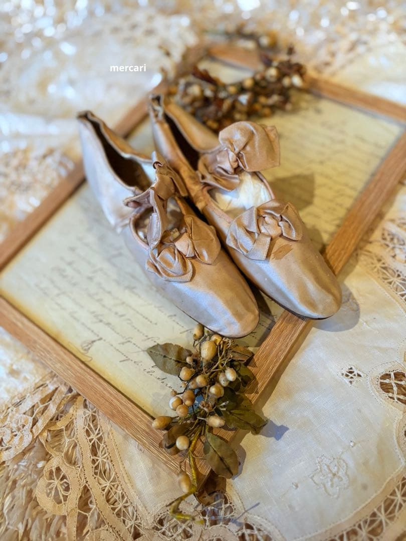 フランス　アンティーク　シルク　ウエディング　シューズ　ブーツ