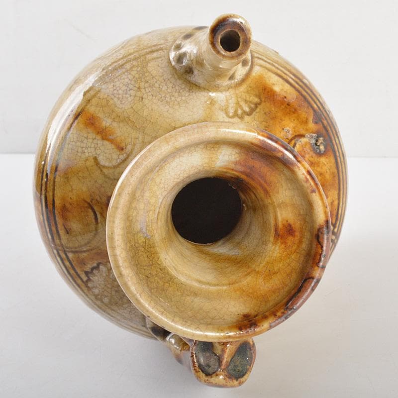 瀬戸焼　古瀬戸　黄瀬戸　灰釉印花菊文　手付水注　V　R6928