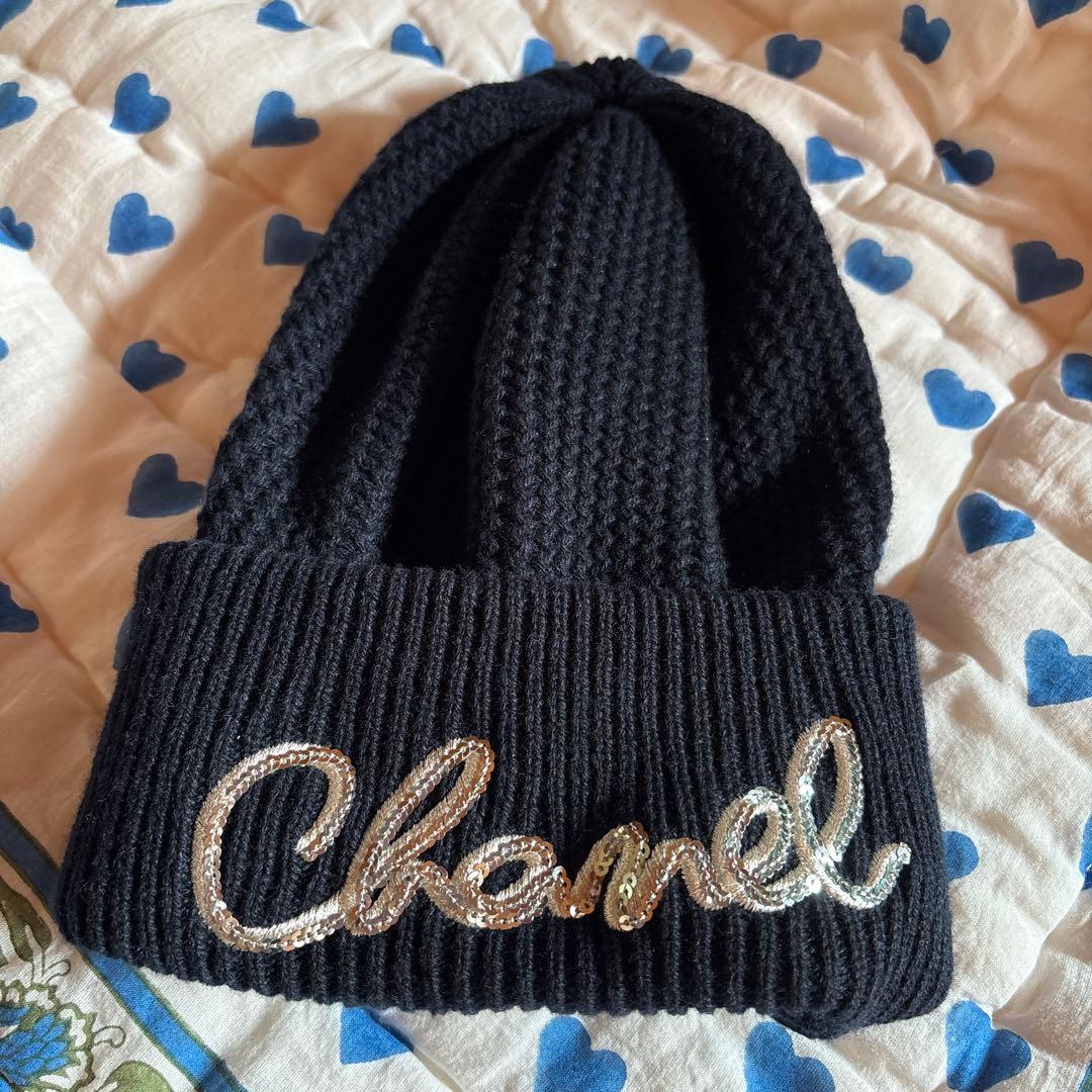 Chanel シャネル　ニット帽　ネイビー