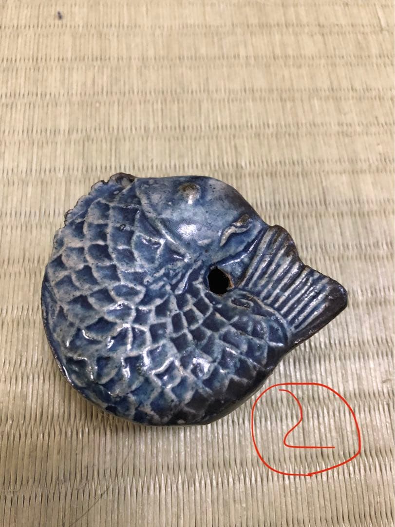 ①李朝瑠璃釉魚形水滴　② 李朝瑠璃釉魚形水滴　③古備前宝珠と熨斗水滴　3点セット