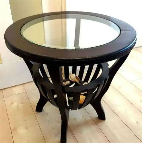 アジアン・バリ家具　木製ガラストップ円形テーブル