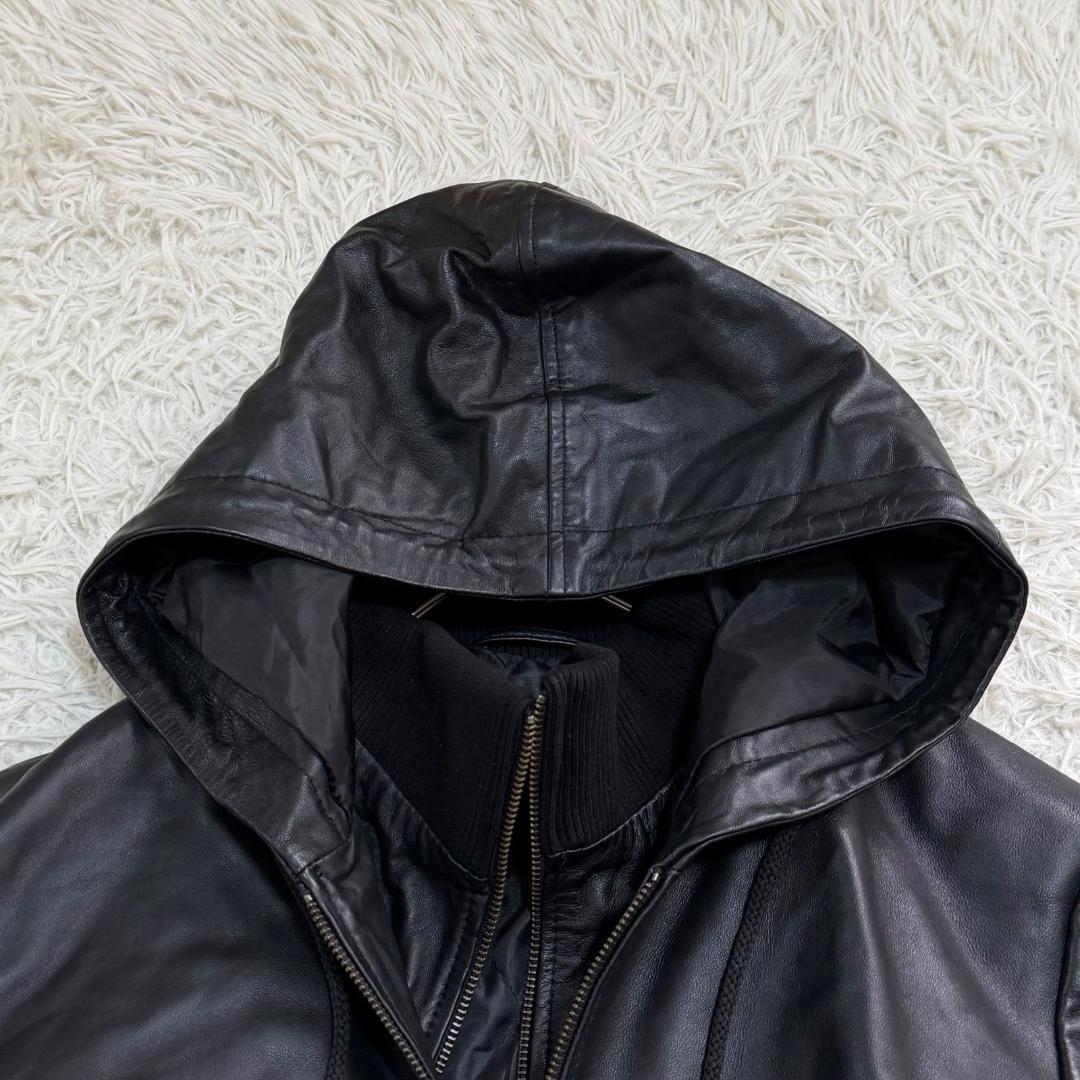 16205✨AKM レザージャケット ブルゾン/M/羊革/ラムレザー ブラック