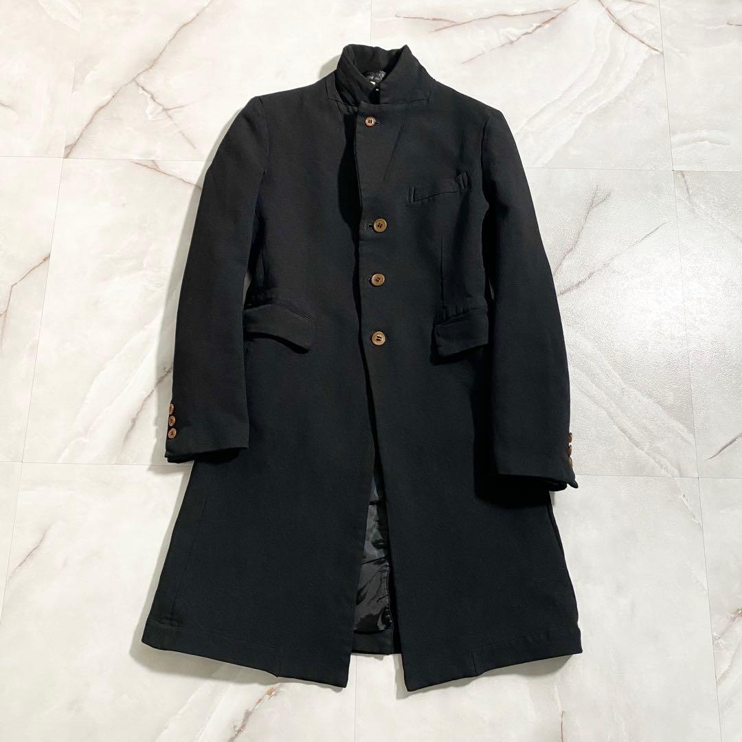 B17881 美品 コムコム 17AW ポリ縮絨ロングジャケット 黒 XS