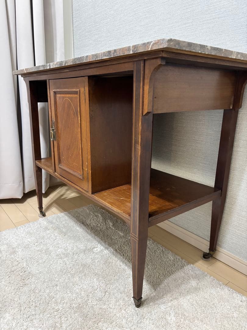 大理石天板 アンティークサイドボード（英国製 / 扉付き収納 ）