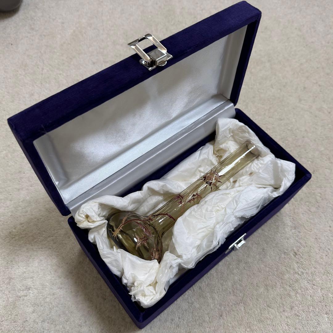 本物保証 エミール•ガレ エナメルガラス花瓶 約1890年 骨董 稀少品 共箱