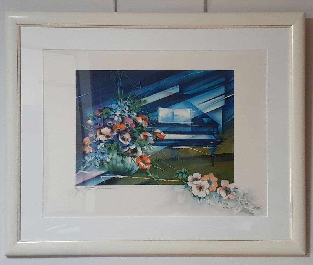 絵画　レイモン・プーレ リトグラフ　ピアノとブーケ