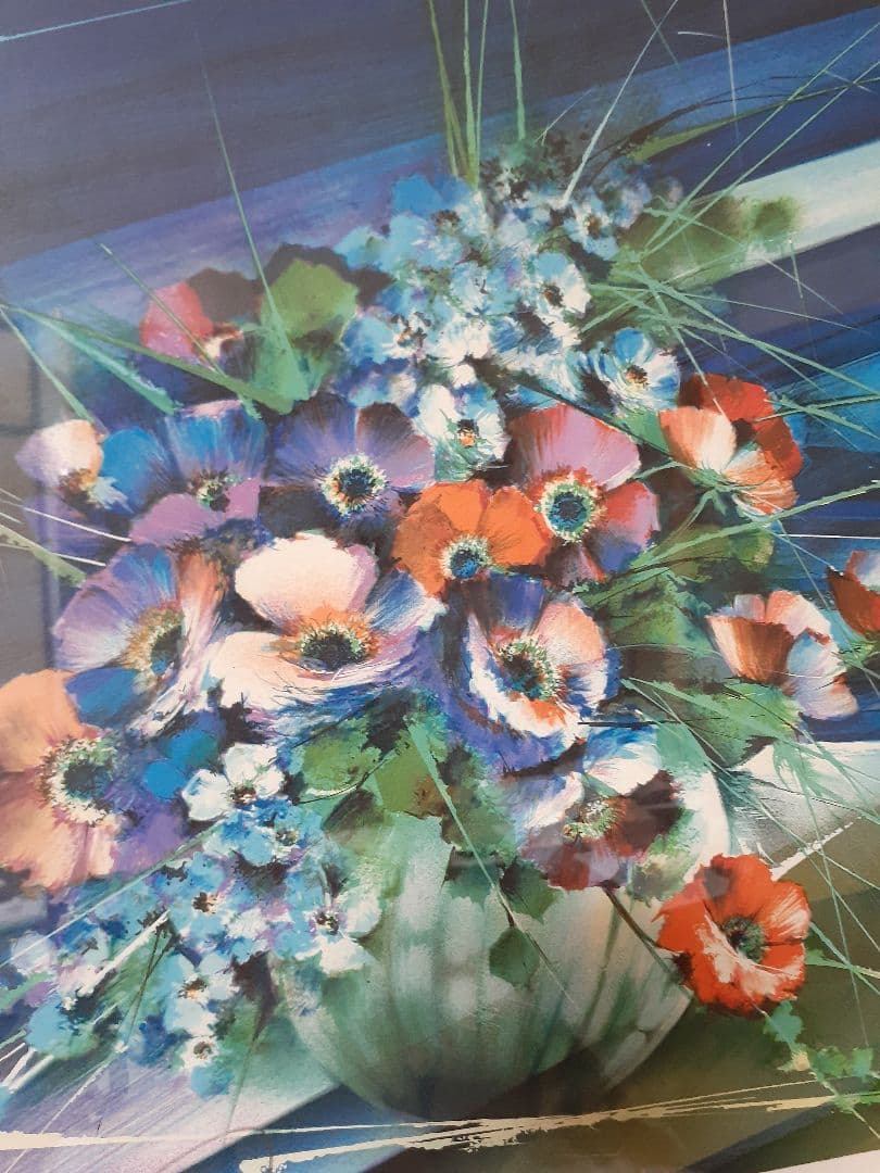 絵画　レイモン・プーレ リトグラフ　ピアノとブーケ