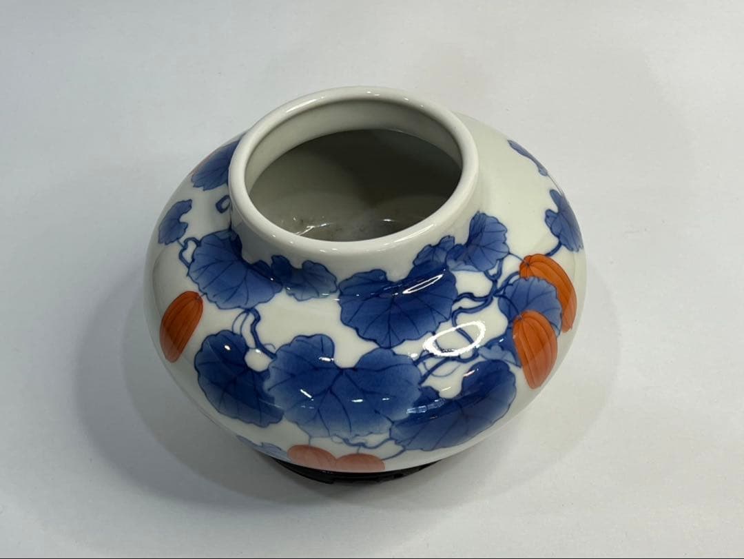 【真葛香山】色絵烏瓜図花瓶 二代 香半之助作 帝室技芸員【書載品現物】