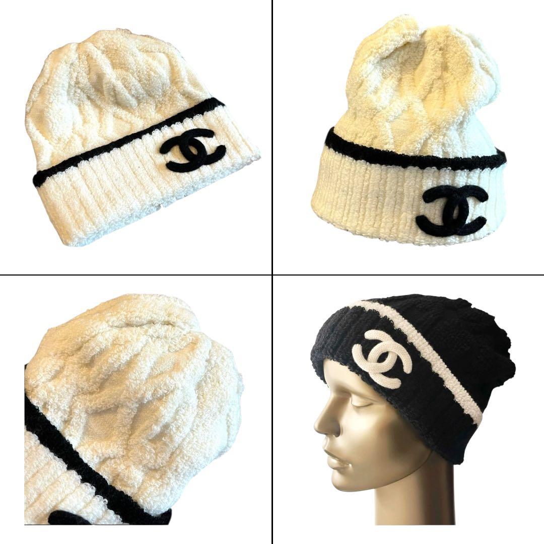 【新品未使用】 CHANEL ニット帽 ホワイト 白 リブ編み FREEサイズ