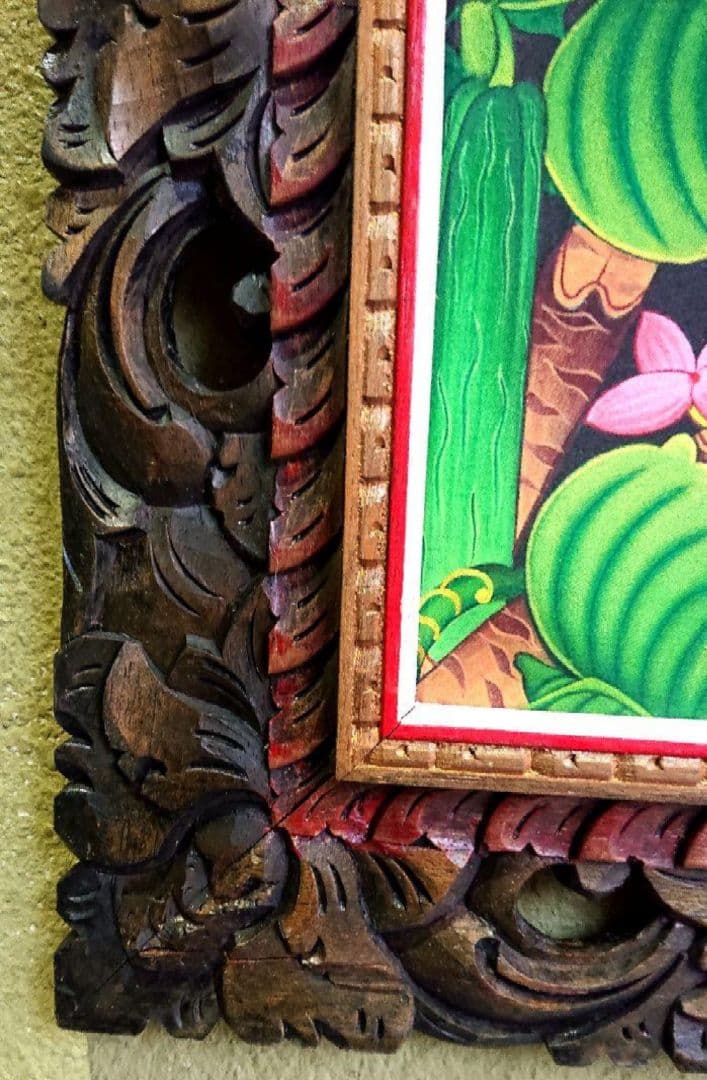 大きめ バリアート プンゴセカン バリ島 絵画 自然 鳥 花 アート カワセミ