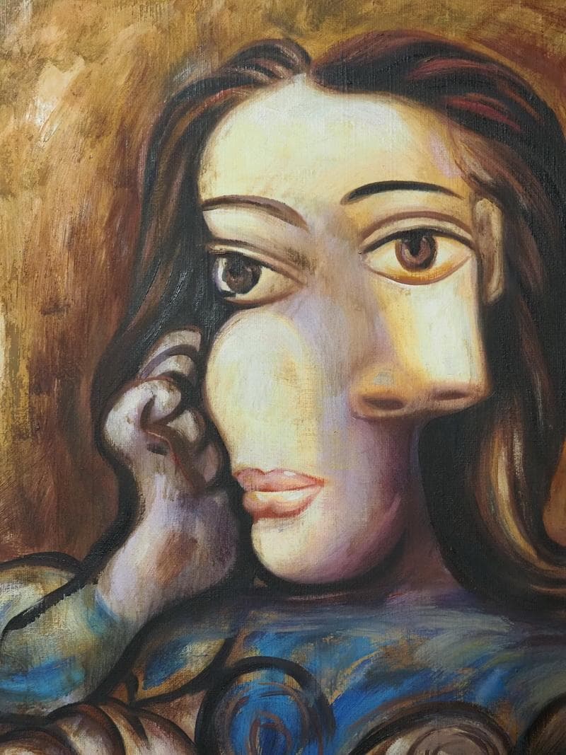 【値下げ】 油彩画 女性肖像 人物画　油絵　ピカソ　F6　額付き　手描き　肉筆